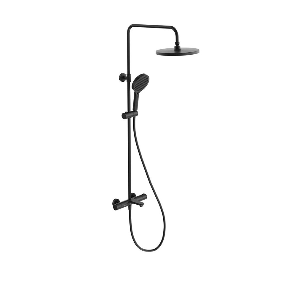 Душевая колонна FONTE на 3 потока с фиксированным изливом и термостатическим смесителем, черный матовый