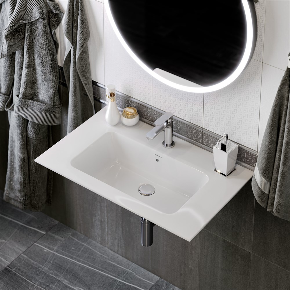 Раковина PIANO подвесная/мебельная 85, белая глянцевая