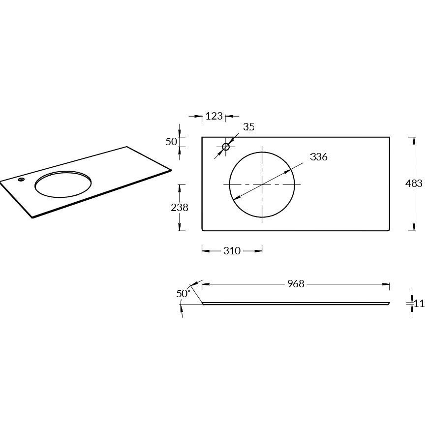 Столешница из керамогранита для раковин, встраиваемых сверху, Ониче 97 см, синий лаппатированный