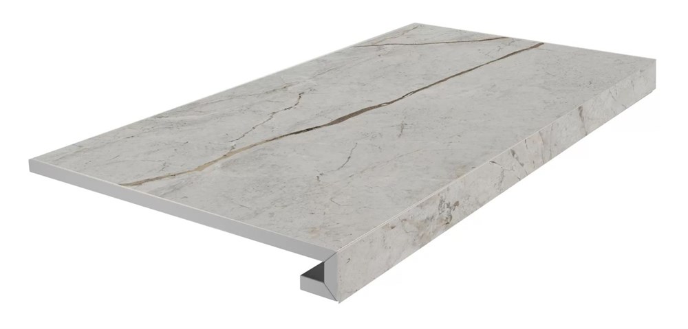 Ступень клееная фронтальная Ифран серый светлый матовый обрезной 33x60x0,9