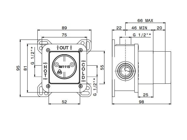 Универсальная внутренняя часть для механического смесителя на один поток для душа