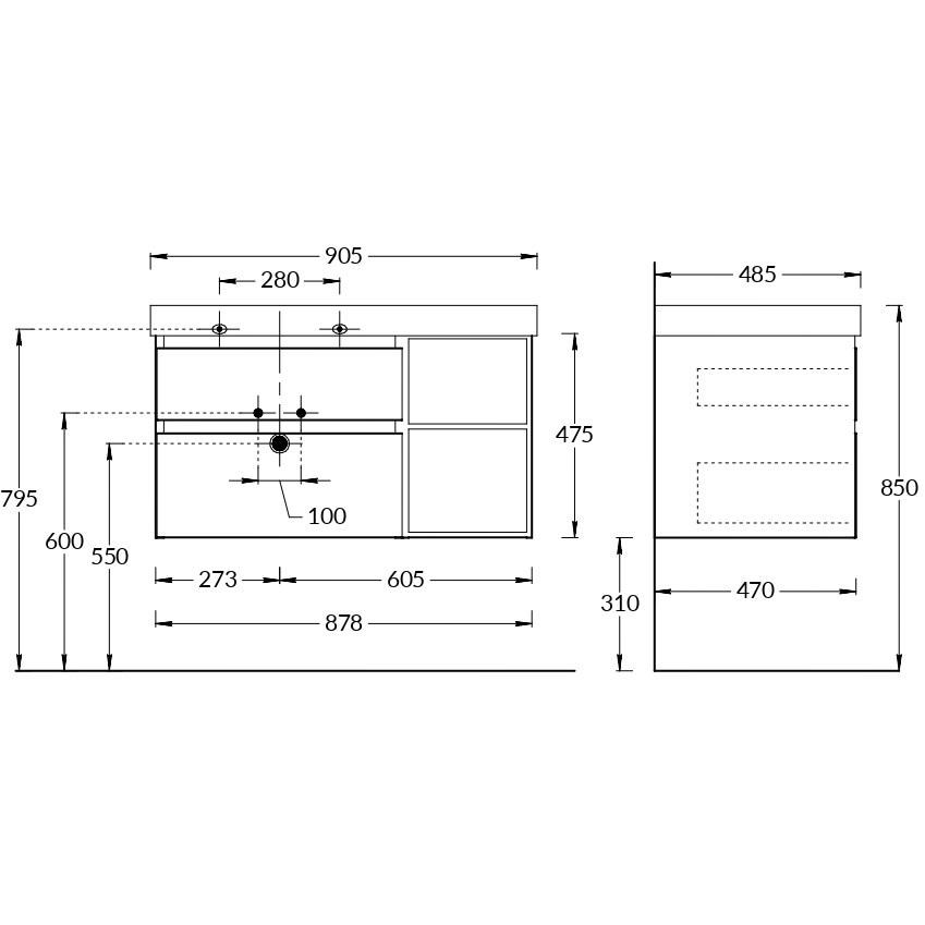 KERAMA MARAZZI CUB.90Lh/WHT.M Тумба CUBO левая подвесная с ящиками 90, белая матовая