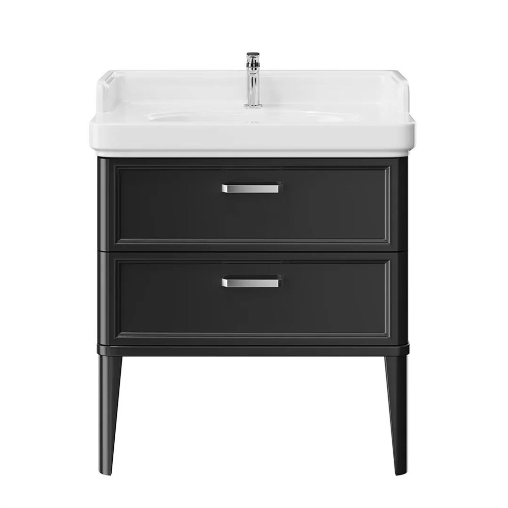 KERAMA MARAZZI PO.M.80.2/BLK Тумба POMPEI напольная с 2 ящиками 80, черная глянцевая