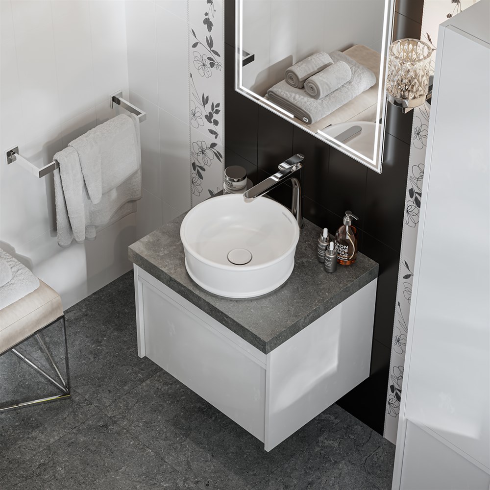 Тумба MODULA подвесная 60 с ящиком 1+1, белая глянцевая