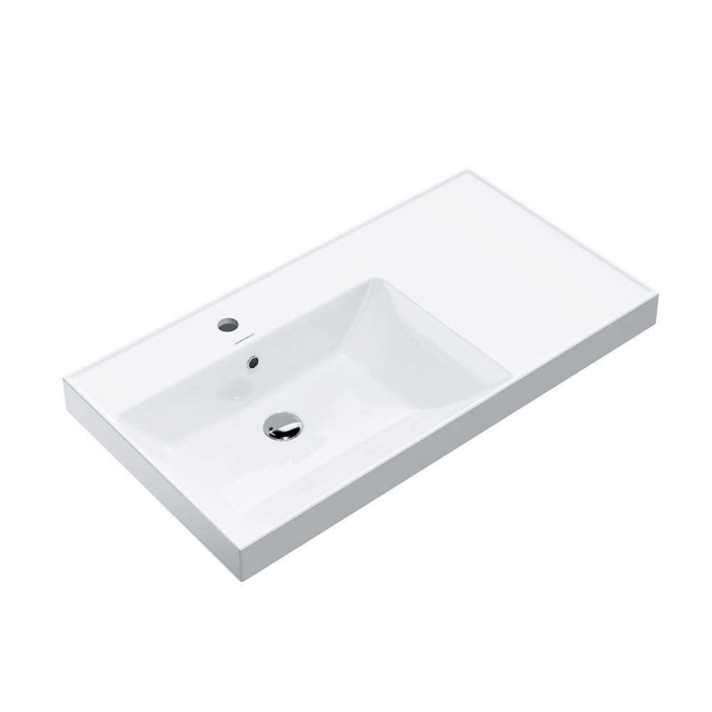 Раковина CUBO левая подвесная/мебельная 90, белая глянцевая