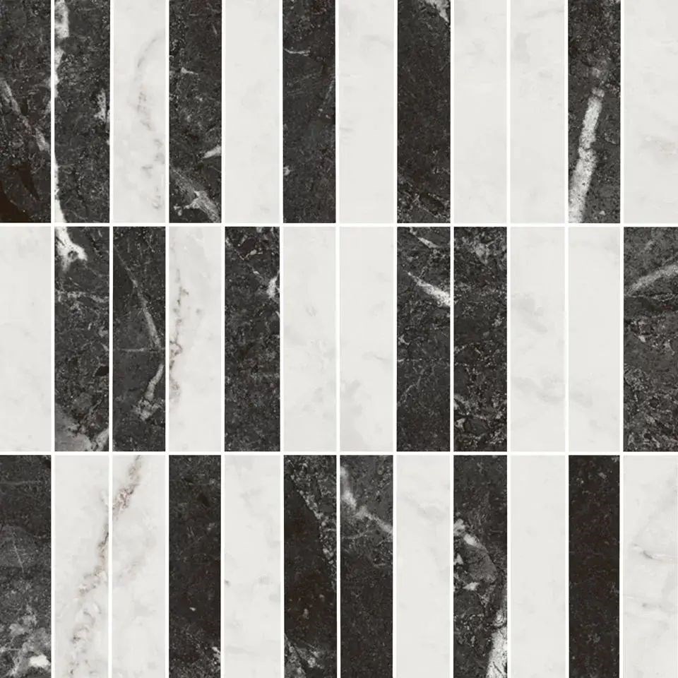 Декор Тубкаль мозаичный микс чёрный белый глянцевый обрезной 30x30x0,9