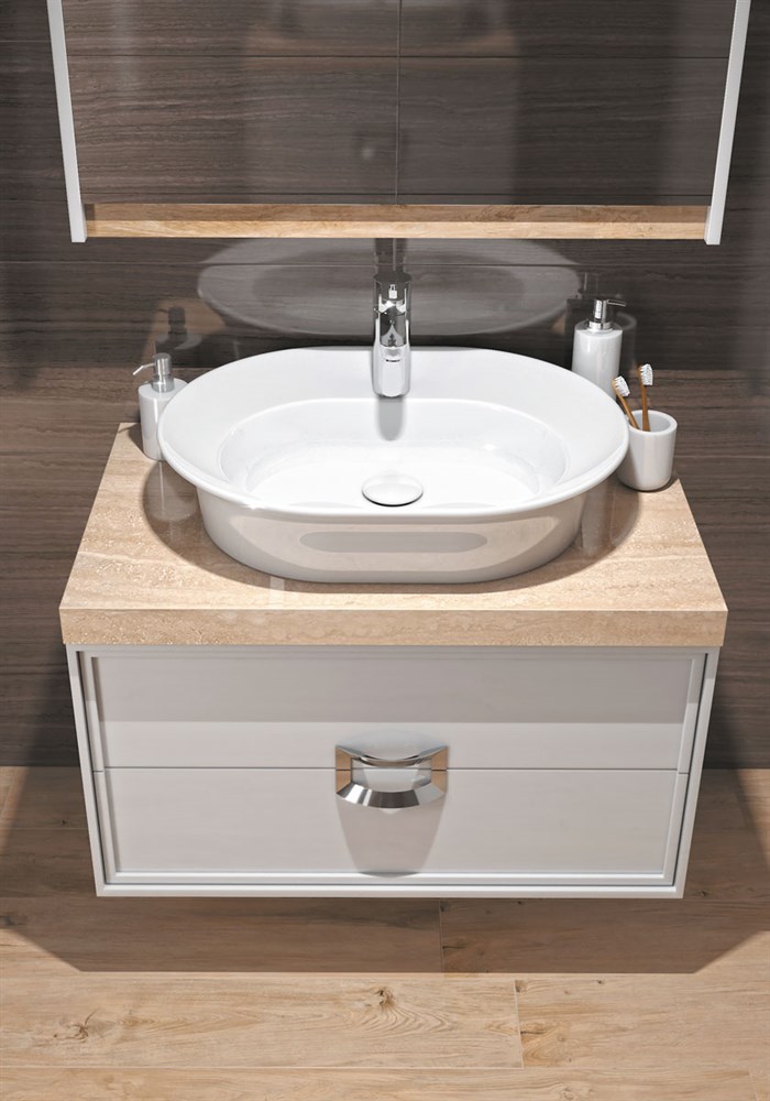 Столешница из керамогранита для накладных раковин, Риальто 80 см, бежевый лаппатированный