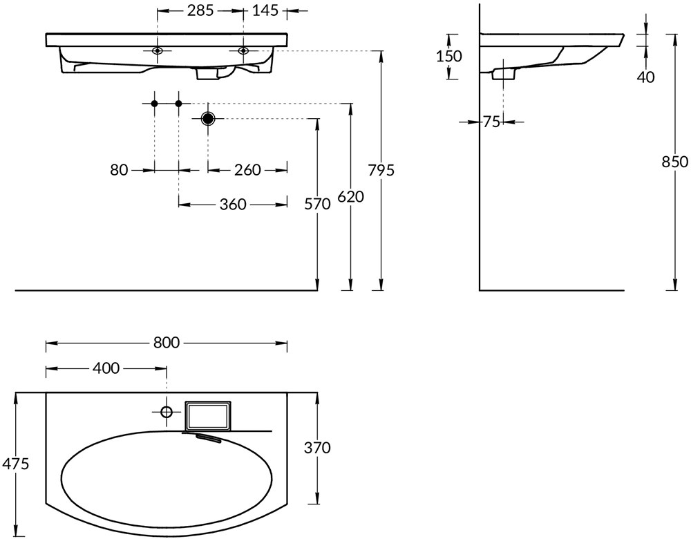 KERAMA MARAZZI RV.wb.80 Раковина RIVA мебельная с крепежом 80, белая глянцевая