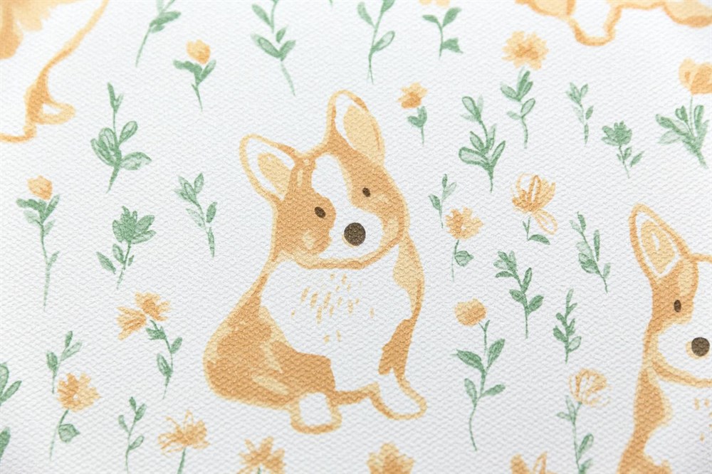 KERAMA MARAZZI KM7801 Обои виниловые Уик-энд мотив, жёлто-зелёный корги 1,06х10 (1, Т A) прямая стыковка