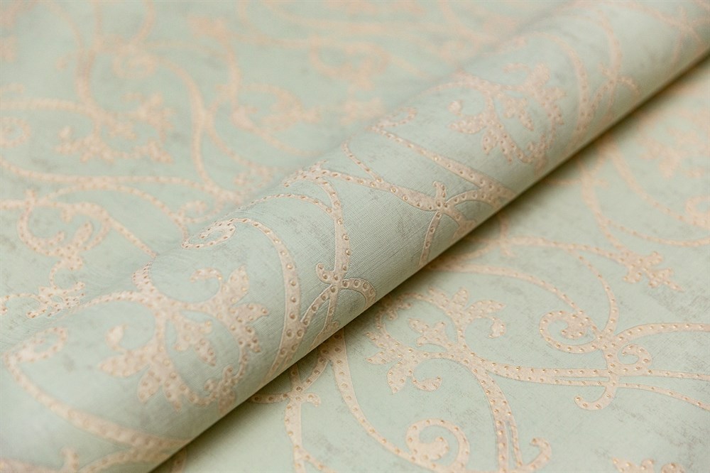 KERAMA MARAZZI KM8105 Обои виниловые Дамаск мотив, зелёный 1,06х10 (1, Т A) прямая стыковка