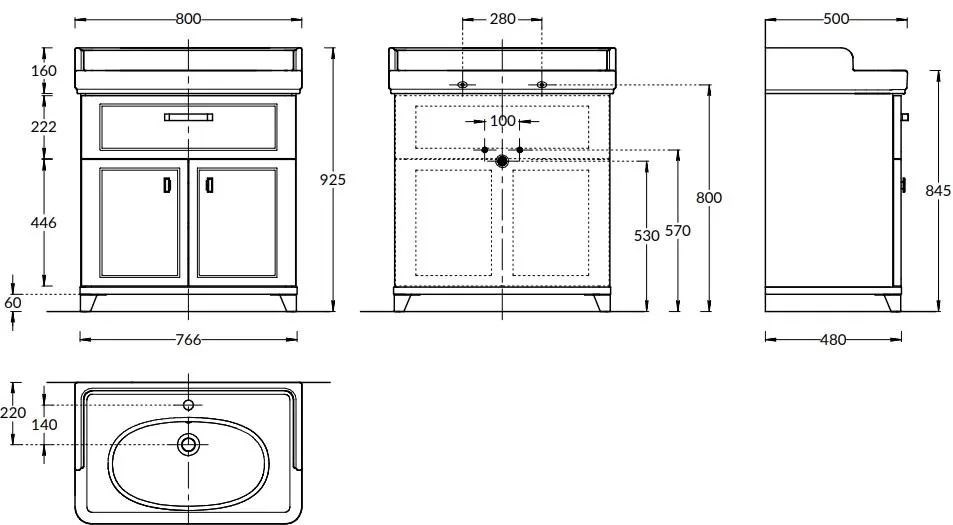 KERAMA MARAZZI PO.M.80.1/WHT Тумба POMPEI напольная с ящиком и дверцами 80, белая глянцевая