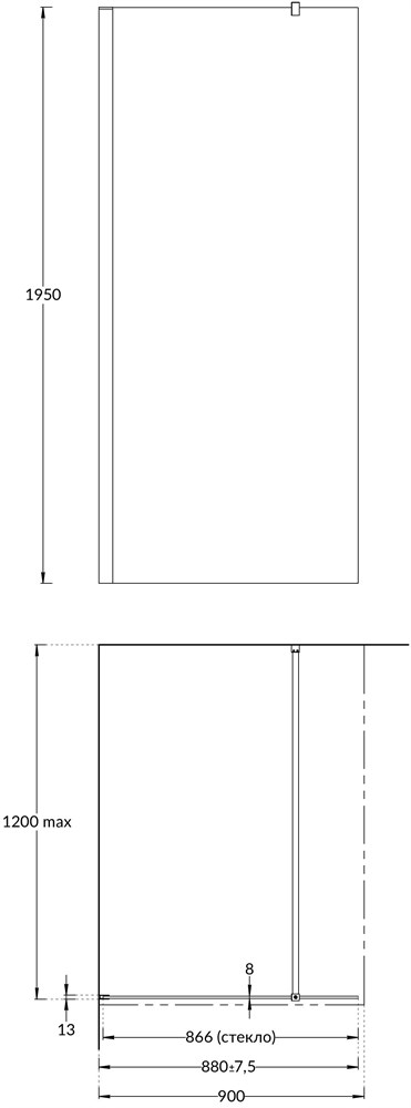 Душевая перегородка VETRO, 90х195, матовый черный