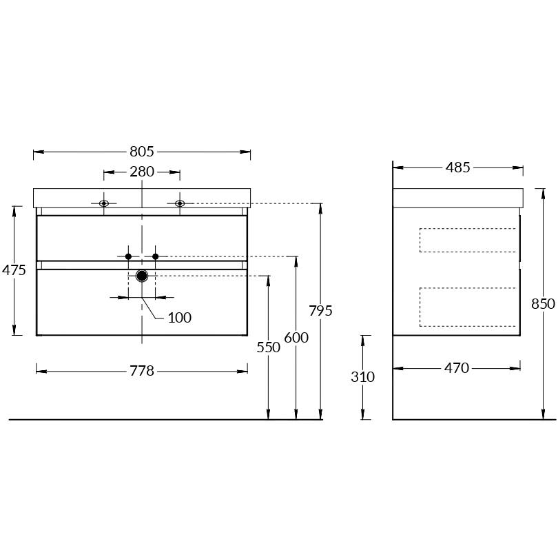 Тумба CUBO подвесная с ящиками 80, белая глянцевая