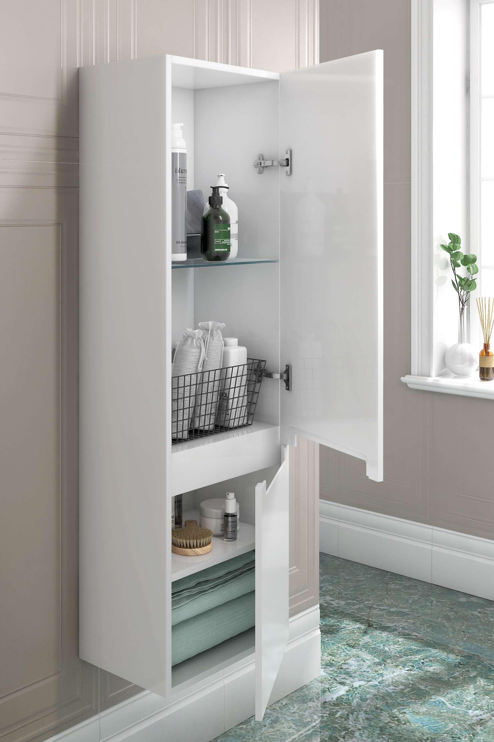 Пенал BUONGIORNO PLUS подвесной левый 130, белый глянцевый+дуб Кантри