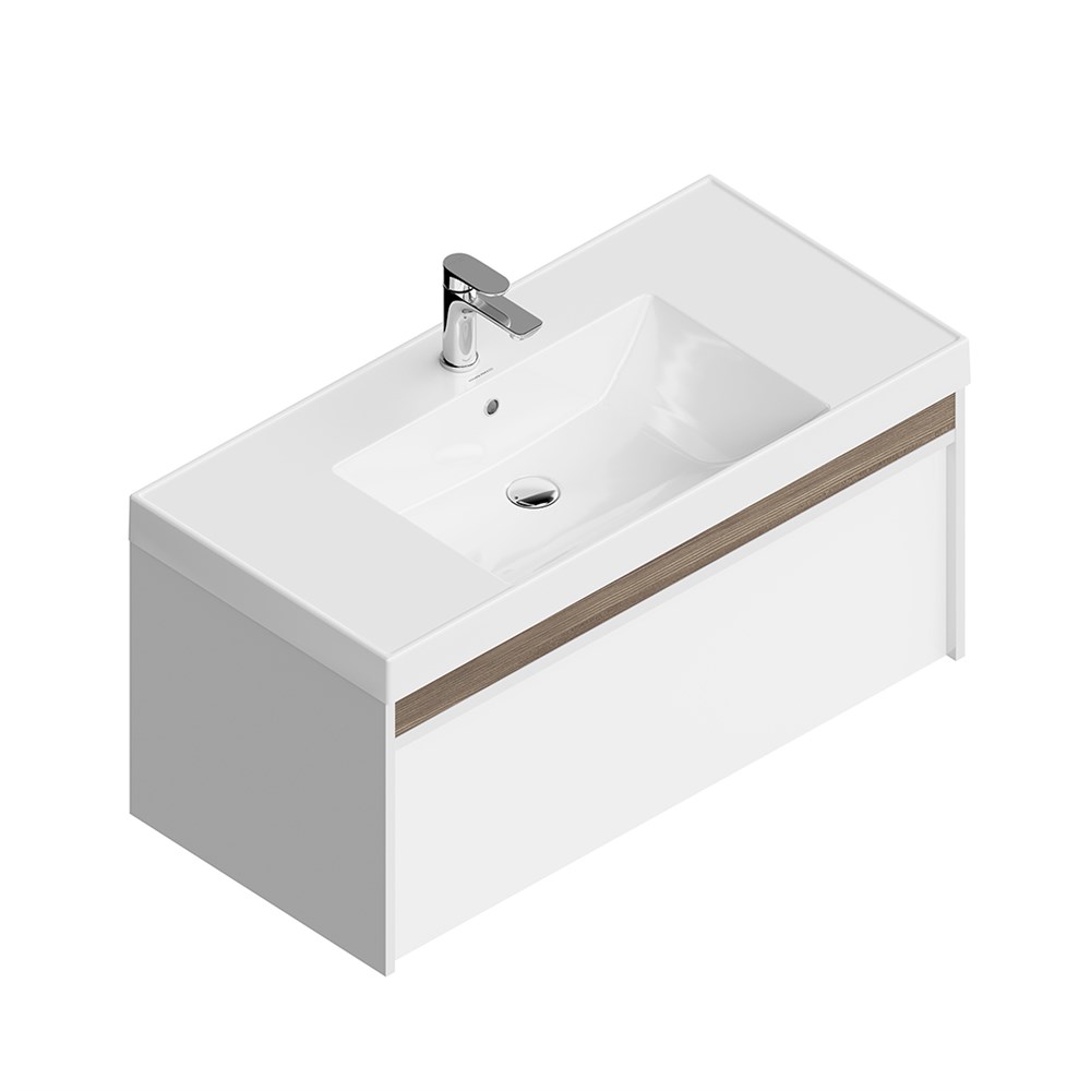 Тумба MODULA подвесная 100 с ящиком 1+1, белая глянцевая