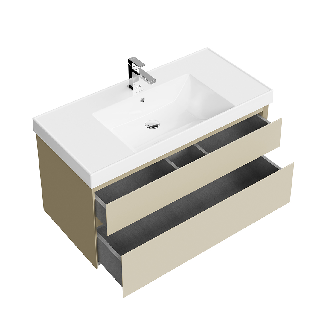 Тумба CUBO подвесная с ящиками 100, лимо матовая