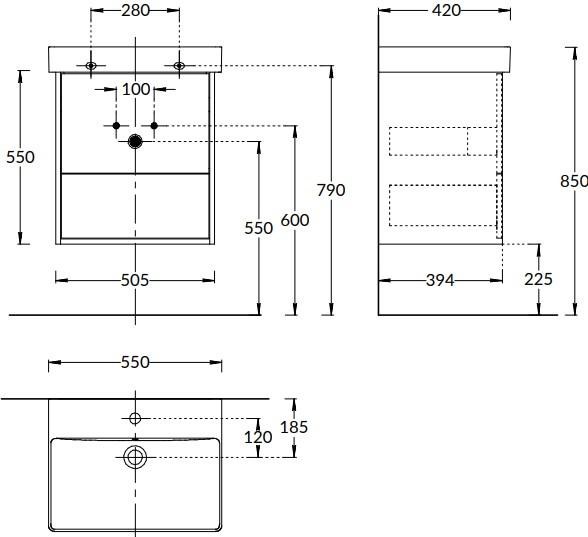 KERAMA MARAZZI PRO.55.2/OLM Тумба PRO подвесная 2 ящика 55, вяз