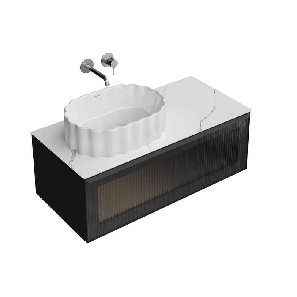 KERAMA MARAZZI IC.100.1/BLK Тумба ICONICO подвесная 100 с рифленым стеклом, 1 ящик, черная