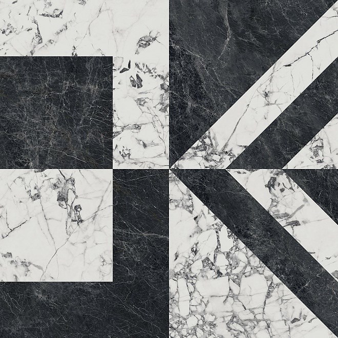 Бьянко Неро белый чёрный лаппатированный обрезной 119,5x119,5x0,9