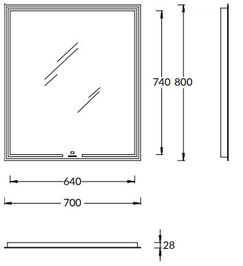 Зеркало MIO прямоугольное с диммером 70, белое