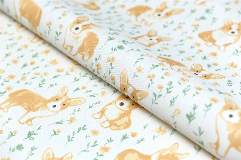 Обои виниловые на флизелиновой основе Уик-энд мотив, жёлто-зелёный корги