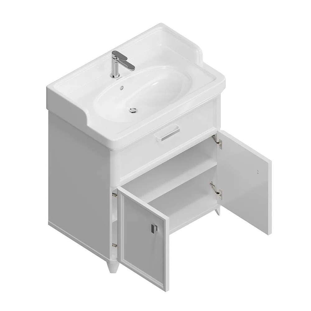 KERAMA MARAZZI PO.M.80.1/WHT Тумба POMPEI напольная с ящиком и дверцами 80, белая глянцевая