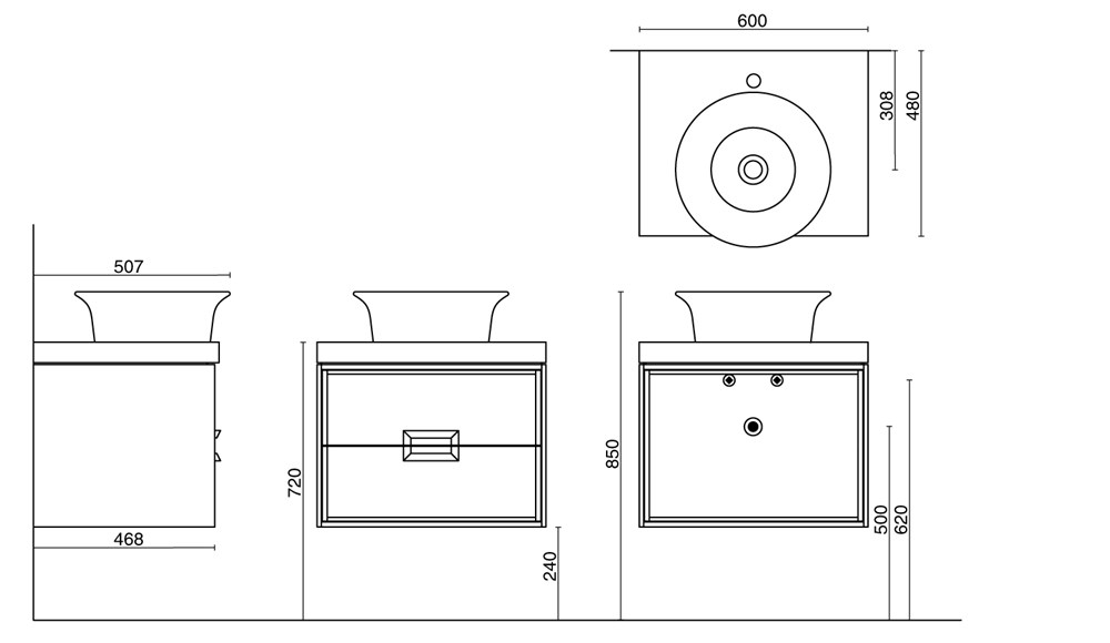Столешница из керамогранита для накладных раковин, Риальто 60 см, бежевый лаппатированный