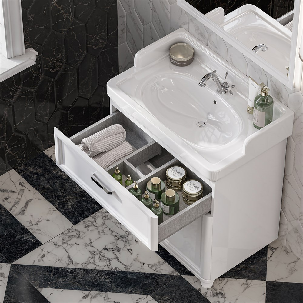 Раковина POMPEI подвесная/мебельная 80, белая глянцевая