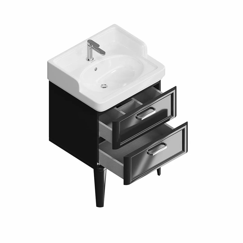 KERAMA MARAZZI PO.M.60.2/BLK Тумба POMPEI напольная с 2 ящиками 60, черная глянцевая