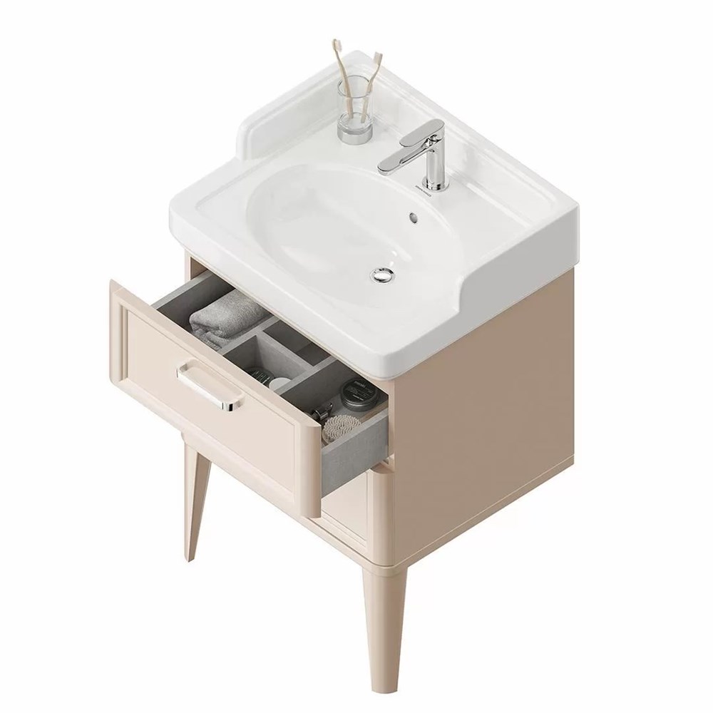 KERAMA MARAZZI PO.M.60.2/CAM Тумба POMPEI напольная с 2 ящиками 60, камео бежевый глянцевый