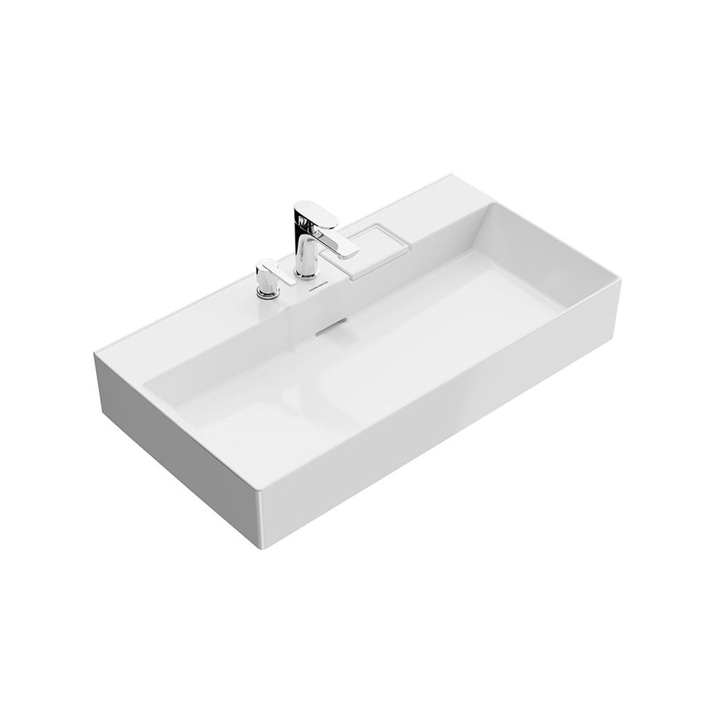 Раковина LOGICA мебельная\подвесная с двумя отверстиями 90, белая глянцевая