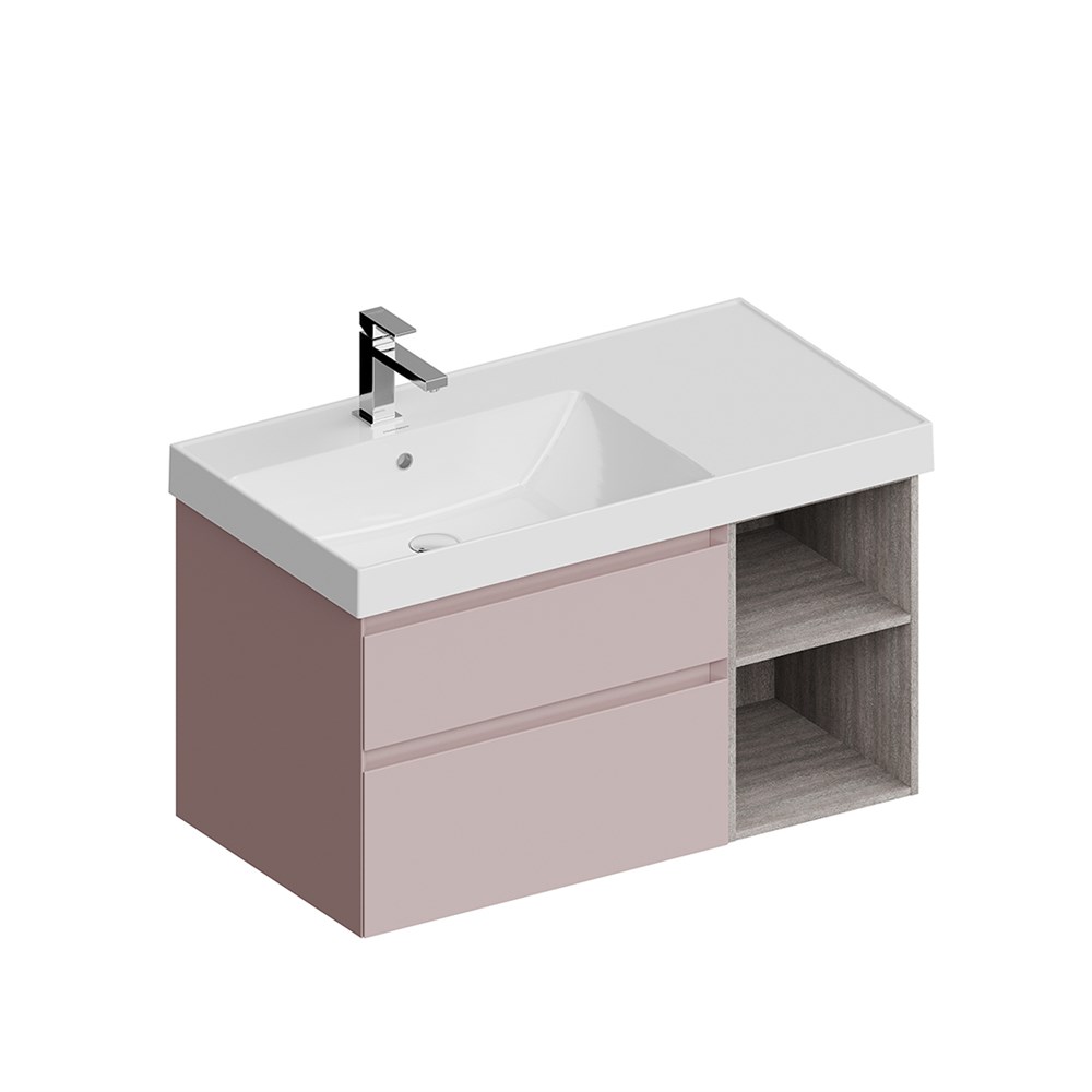 KERAMA MARAZZI CUB.90Lh/MAL Тумба CUBO левая подвесная с ящиками 90, Мальва матовая-древесная