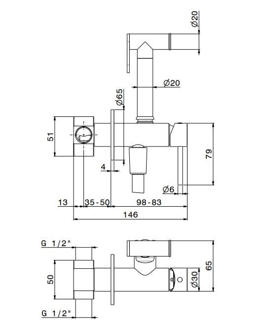 Смеситель с гигиеническим душем встроенного монтажа OLE, хром