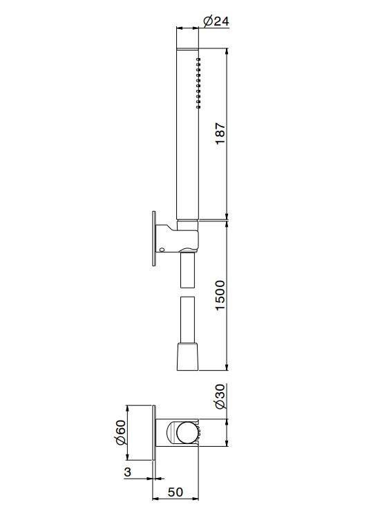 Ручной душ OLE с держателем для лейки и шлангом, без выхода для подачи воды, хром