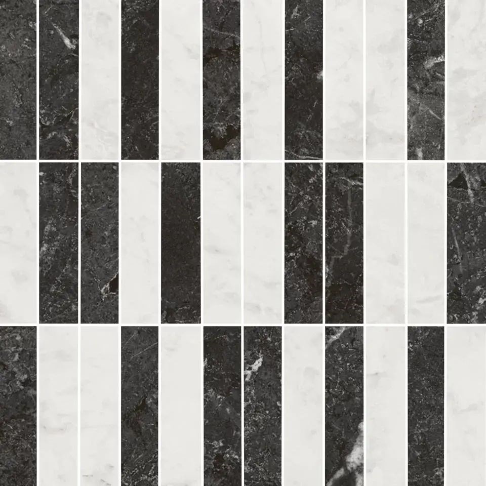 Декор Тубкаль мозаичный микс чёрный белый глянцевый обрезной 30x30x0,9