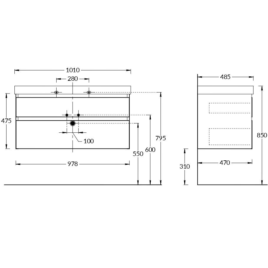 Тумба CUBO подвесная с ящиками 100, белая глянцевая