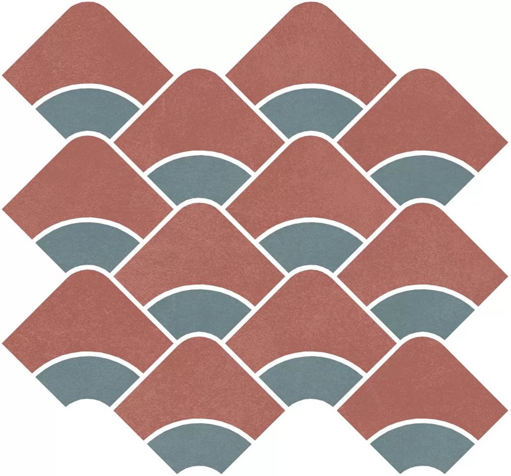 Декор Таделакт наборный красный, бирюзовый матовый обрезной 30x28x0,9