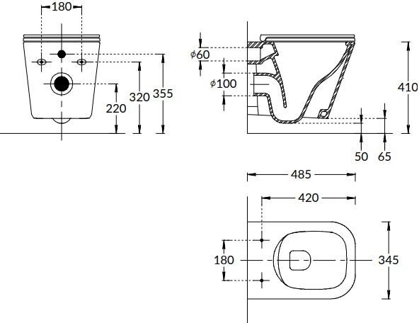 KERAMA MARAZZI CU.wc.02 Унитаз CUBO подвесной безободковый с крепежом и сиденьем, белый глянцевый