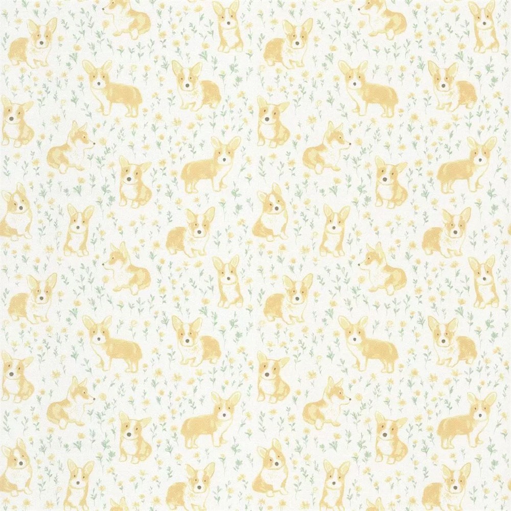 Обои виниловые на флизелиновой основе Уик-энд мотив, жёлто-зелёный корги