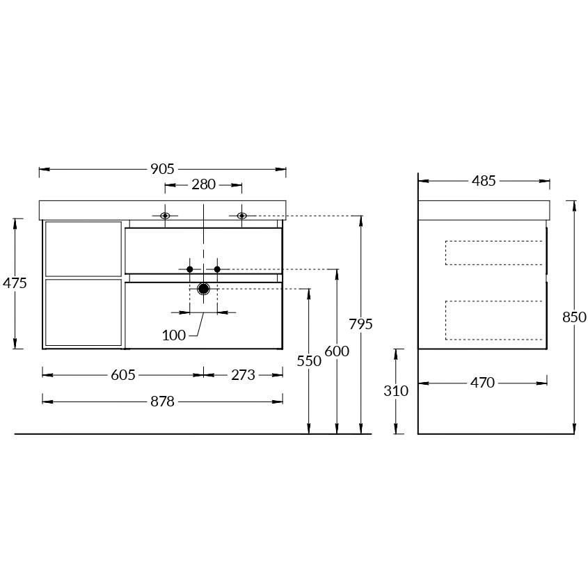 KERAMA MARAZZI CUB.90Rh/WHT.M Тумба CUBO правая подвесная с ящиками 90, белая матовая