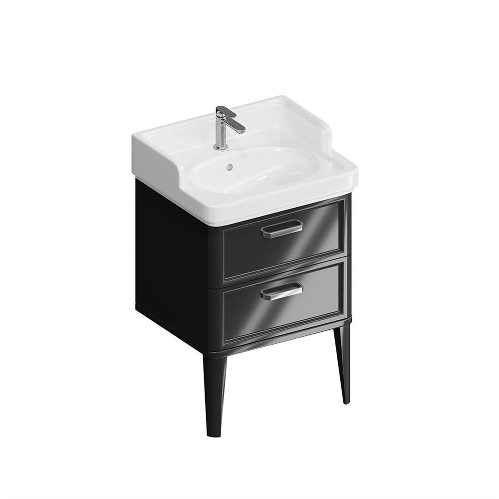 KERAMA MARAZZI PO.M.60.2/BLK Тумба POMPEI напольная с 2 ящиками 60, черная глянцевая