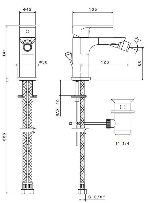 Смеситель для биде PIANO однорычажный с донным клапаном, хром глянец