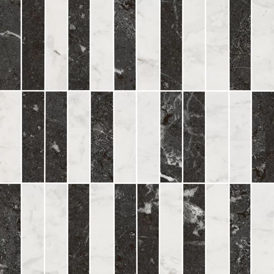 Декор Тубкаль мозаичный микс чёрный белый глянцевый обрезной 30x30x0,9