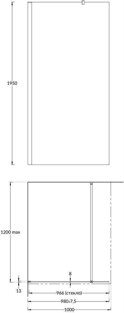 Душевая перегородка VETRO, 100х195, матовый черный