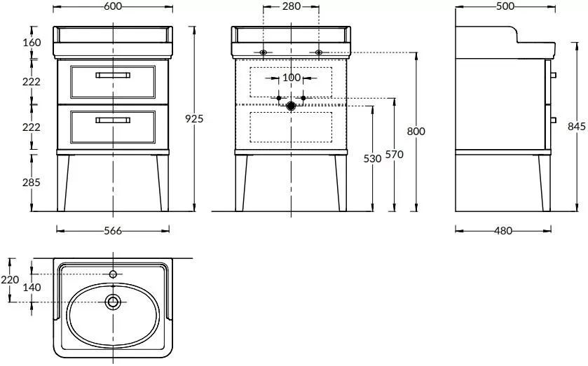 KERAMA MARAZZI PO.M.60.2/BLK Тумба POMPEI напольная с 2 ящиками 60, черная глянцевая