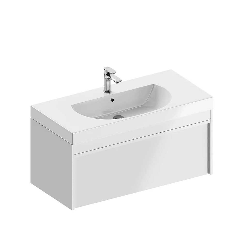 KERAMA MARAZZI MOD.100.1+1/WHT Тумба MODULA подвесная 100 с ящиком 1+1, белая глянцевая