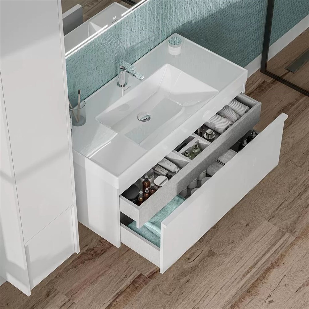 KERAMA MARAZZI MOD.100.1+1/WHT Тумба MODULA подвесная 100 с ящиком 1+1, белая глянцевая