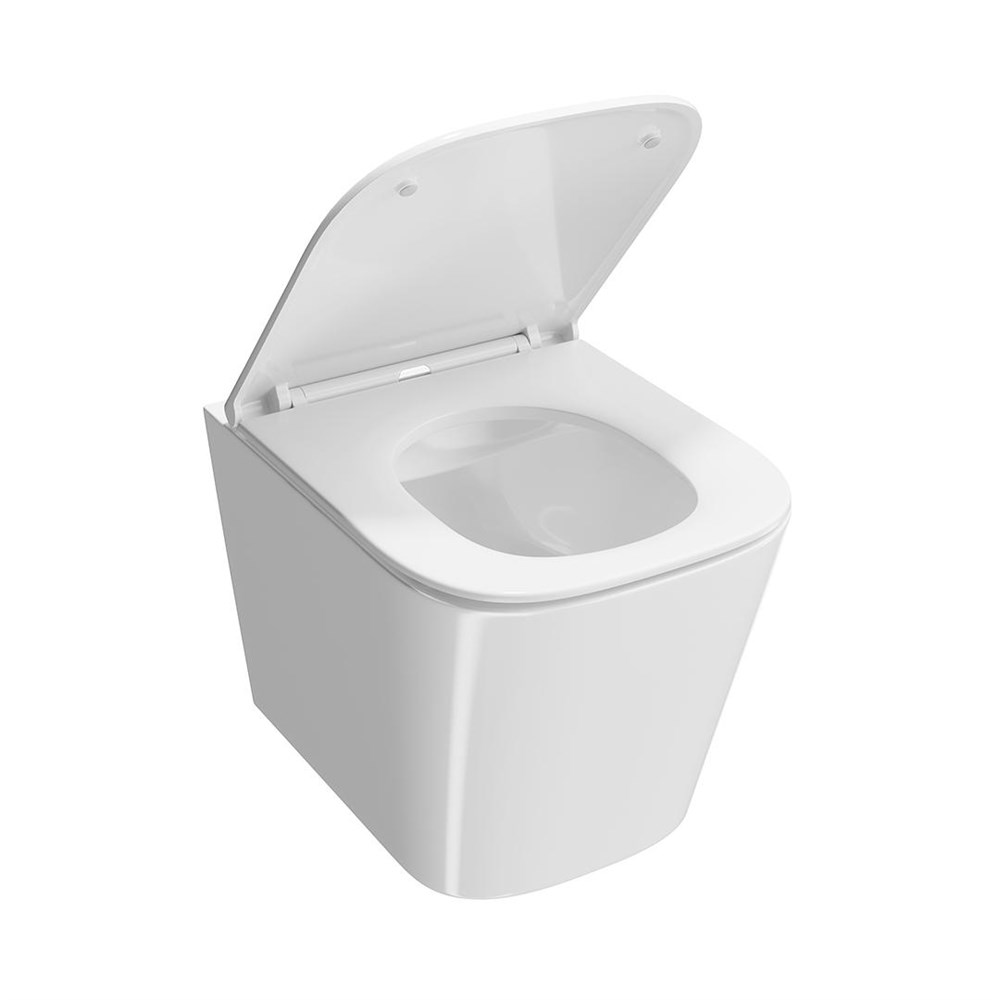 KERAMA MARAZZI CU.wc.02 Унитаз CUBO подвесной безободковый с крепежом и сиденьем, белый глянцевый