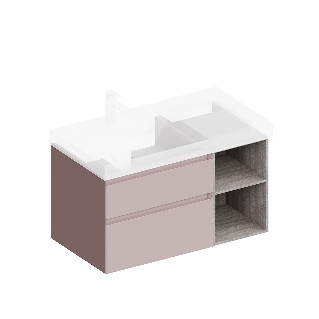 Тумба CUBO левая подвесная с ящиками 90, мальва матовая-древесная