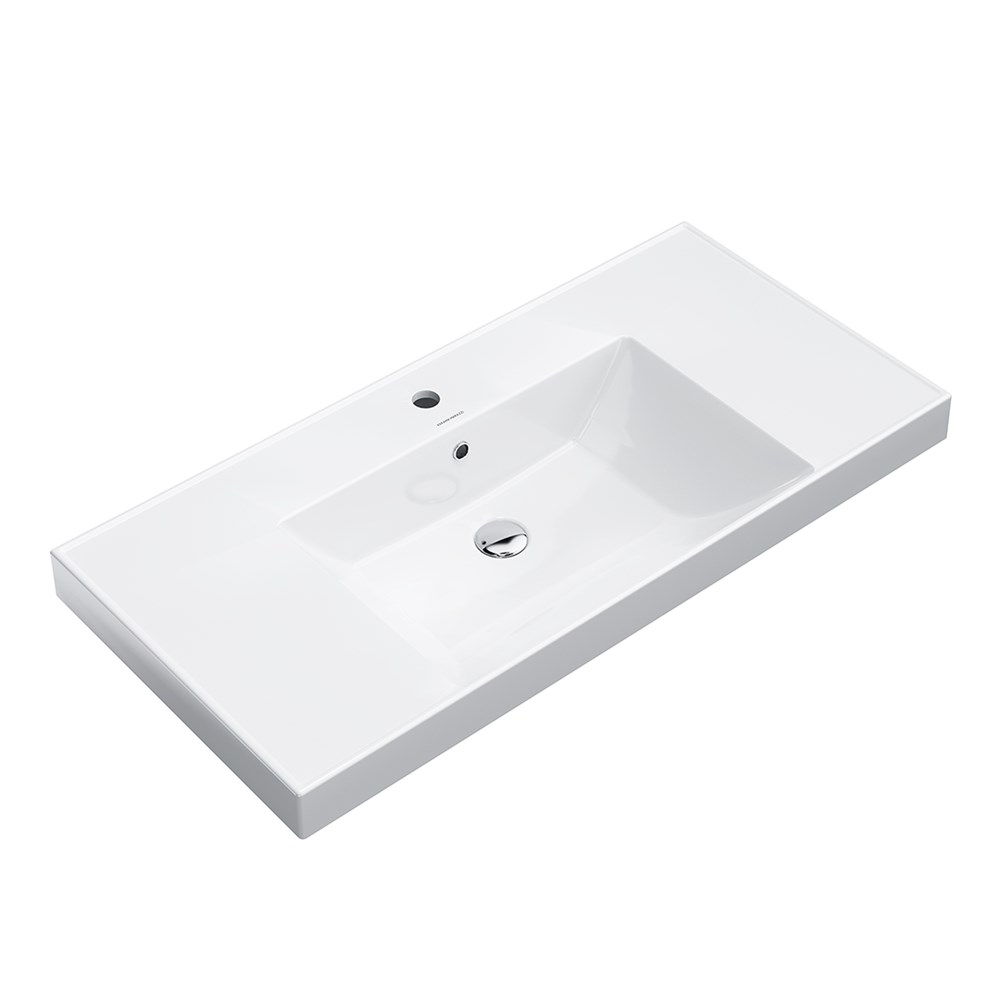 Раковина CUBO подвесная/мебельная 100, белая глянцевая